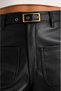 Black Belted Faux Leather Wide Leg Trousers with Pocket Detail - 3