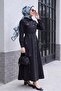 Stone Detailed Buttoned Jeans Dress - Black