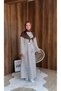 Crew Neck Lace-Up Scarf Striped Combed Cotton Fabric Full Length Dress - 4