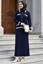 Navy Blue Knitwear Set with Striped Hem and Cardigan - 3