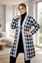 Geometric Patterned Broch Detailed Long Sleeve Shal Collar Large Size Knitting Cardigan - 6