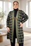 Geometric Patterned Broch Detailed Long Sleeve Shal Collar Large Size Knitting Cardigan - 4