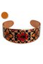 Black Copper Damask Wide Form Thick Copper Bracelet, Hand-Embroidered Adjustable Model