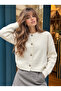 Women's Plain Buttoned Soft Textured Ecru Knitwear Cardigan