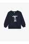 Long Sleeve Crew Neck Hooded Teddy Bear Printed Sweatshirt - 3