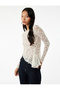 Asymmetrical Crew Neck Lace Detailed Long Sleeve T-Shirt