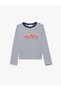 Long Sleeve Crew Neck Striped Teddy Bear Printed T-Shirt - 4