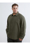Xside Khaki Large Size Regular Fit Long Sleeve Linen Look Men's Shirt
