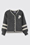 Girl's Applique Detailed Anthracite Knitwear Cardigan - 5