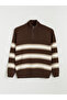 Xside Brown Zippered High Collar Striped Men's Knitwear Sweater - 5