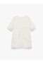Lace Detailed Buttoned Loose Cut V-Neck Long Sleeve Viscose Dress - 6