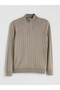Lcw vision beige zip-up turtleneck men's knit sweater