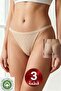 3-Pack Women's Skin Color String Panties 100% Cotton Heart Pointelle String Panties
