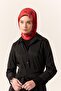 Thin Cotton Soft Scarf Red-Black Patterned Non-Slip Textured Tok Duruşlu 90X90