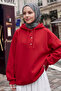 Snap Neck Hooded Red Sweat