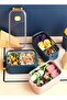 Bento Box with Divider,1600ml Leakproof Lunch Box with Cutlery,Blue - 3