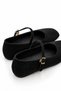 Lily Women's Black Suede Height-Increasing Flat Toe Buckle Single Strap Ballerina Shoes 3 cm Hidden Heel - 5