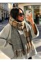 “Women's Winter Plaid Wool Shawl - Double-Sided Shoulder Shawl / Oversized Blanket Shawl 70X190Cm”-Mustard