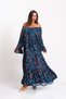Blue Carmen Collar Shawl Pattern Ruffled Sleeve Skirts Floor-Length Dress - 4