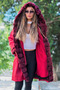 Burgundy Waterproof Hooded Fur Lined Long Coat - 3