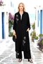 Black Floral Embroidered Shirt Dress Pants Set