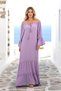Lilac Carmen Collar Frilly Sleeve Skirts Scalloped Oversize Long Dress
