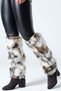 White Brown Patterned Furry Plush Leggings