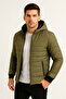 Men's Puffer Jacket with Hooded Zippers, Water Repellent, Quilted Lining, Fabric Pockets, Winter Comfortable Fit - Khaki - 2