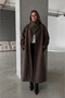 Oversized Lined Long Stand-Up Collar Button Detail Premium Checked Coat