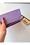 Women's Lilac Crocodile Patterned Multi-Compartment Long Wallet with Snap Closure - 3