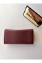 Women's Burgundy Multi-Compartment Snap Fastener Zipper Card Holder Compartment Leather Look Long Wallet - 6