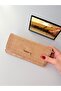Women's Beige Crocodile Patterned Snap Fastener Multi-Compartment Long Wallet - 5