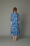 Geometric Patterned Shirt Dress Foldable Sleeve Layered Skirt Blue White Midi Dress - 4