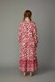 Ethnic Patterned Maxi Dress Long Balloon Sleeves Gathered Fuchsia Ecru Layered Loose Viscose Dress - 3