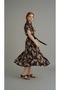 Leaf Patterned Shirt Dress Short Sleeve Belted Coffee Leopard Floor Midi Summer Dress - 4
