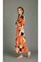 Turna Patterned Maxi Dress Double Breasted V-Neck Half Sleeve Layered Skirt Coral Orange Dress - 6