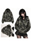 Camouflage Pattern Printed Zipper Hooded High Collar Streetwear Sweatshirt