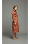 Zebra Patterned Shirt Dress Long Sleeve Belted Pocketed Orange Black Midi Summer Dress - 6