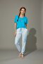 Embroidered Pajama Set Low Sleeve Sequin Embroidered Blue Top White Bottom with Coral Pattern