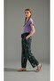 Combed Cotton Pajama Set Ruffle Sleeves V-Neck Lilac Top Floral Patterned Khaki Loose Trousers - 4
