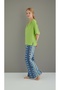 Woven Two-Piece Set V-Neck Pistachio Green Blouse Ethnic Patterned Blue Wide-Leg Pants - 6