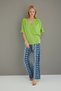 Woven Two-Piece Set V-Neck Pistachio Green Blouse Ethnic Patterned Blue Wide-Leg Pants - 5
