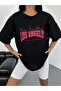 Unisex Crew Neck Printed Oversize T-Shirt - Black - 4