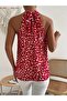 Women's Patterned Single Jersey Blouse with Turtleneck and Tie Back Detail - 6