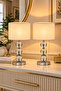 2 Pcs Glass Body Chrome Legs Fabric Head Decorative Table Night Lamp