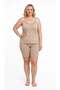 Women's Beige Plus Size Athlete Shorts Set - Soft Ribbed High Waist Shorts Set