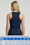 Women's Halter Neckline Ribbed Knit Corded Fabric Navy Blue Undershirt – Novelle - 2
