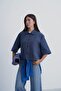 Women's Navy Blue Hidden Button Half Sleeve Jacket - 7