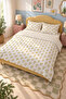 Double Size Mimosa Floral and Striped Cotton Duvet Cover Set - 2000X220 cm (Without Sheets) - 2