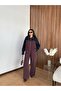 Women's Leather Collar Sleeve Denim Detailed Jacket and Trousers Set